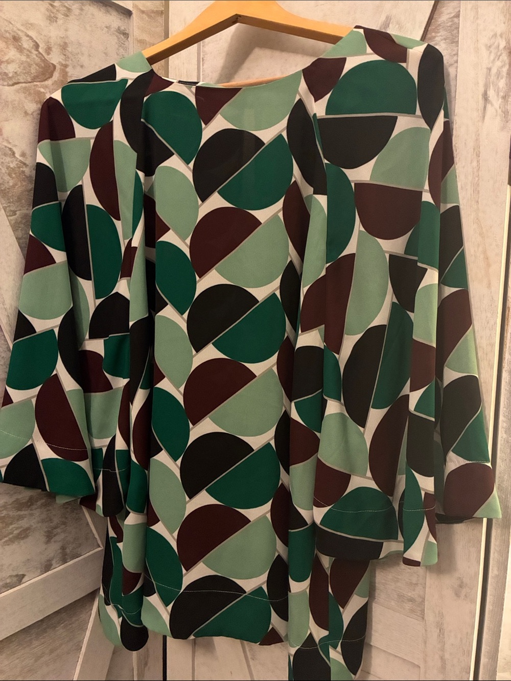 Ann Taylor Factory Geometric Circle Tunic in Green, Brown, Black and Cream